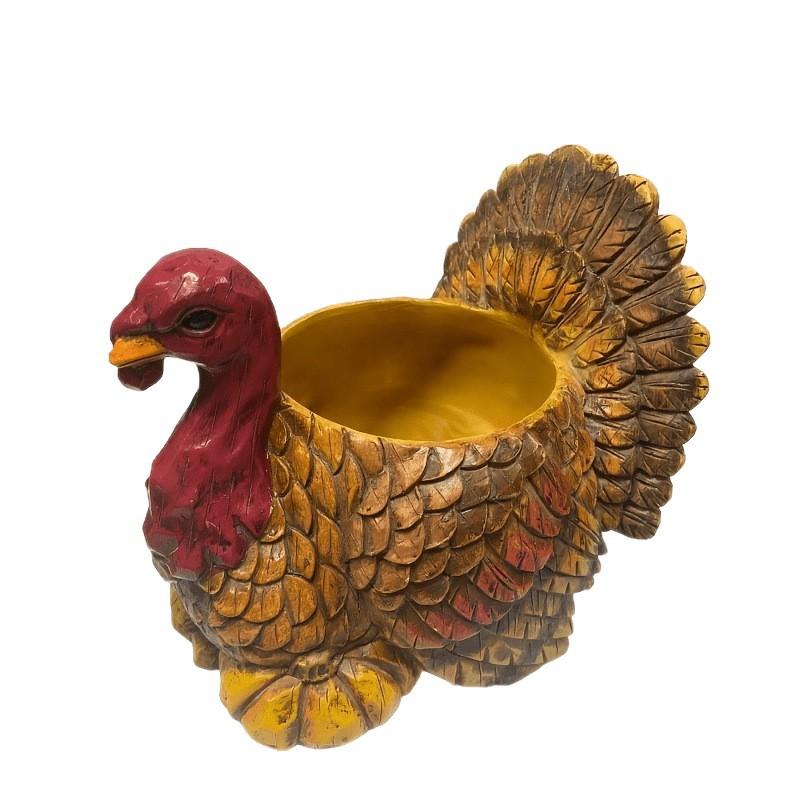 Resin Turkey Flower Pot for Outdoor Garden Decor - Handmade Halloween & Thanksgiving