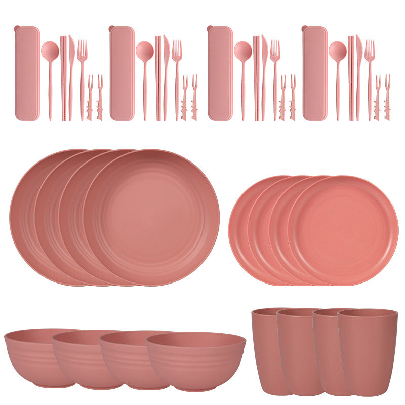 Wheat Straw Dinnerware Set for 4 - Camping & Outdoor Use
