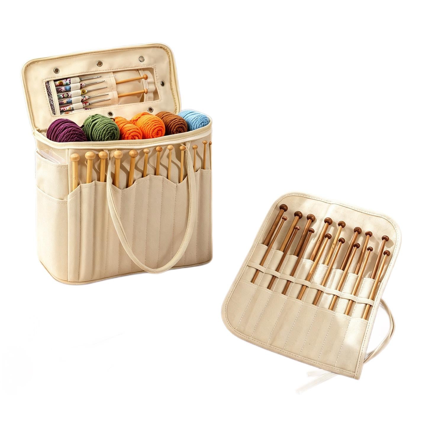 Canvas Yarn Knitting Tool Storage Bag - Multi-Color Home Organization