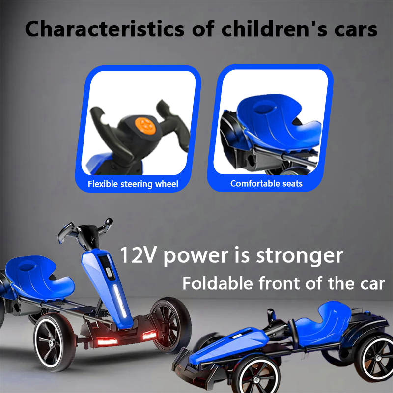 12V Electric Kids Pedal Go Kart - Adjustable Blue Ride-On Toy