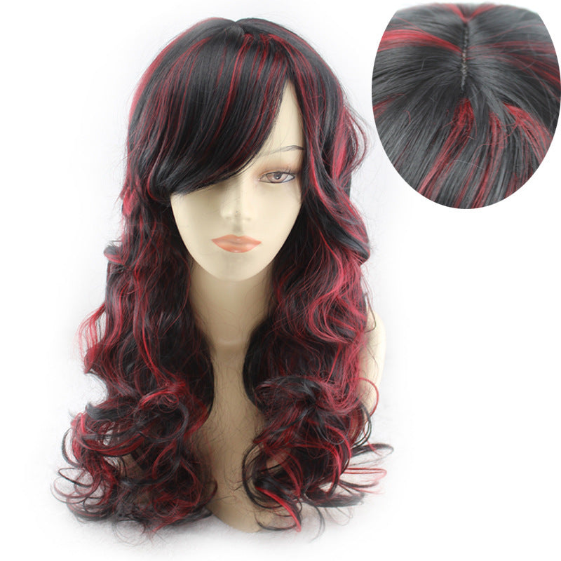 Long Curly Synthetic Wigs with Oblique Bangs - Multiple Colors