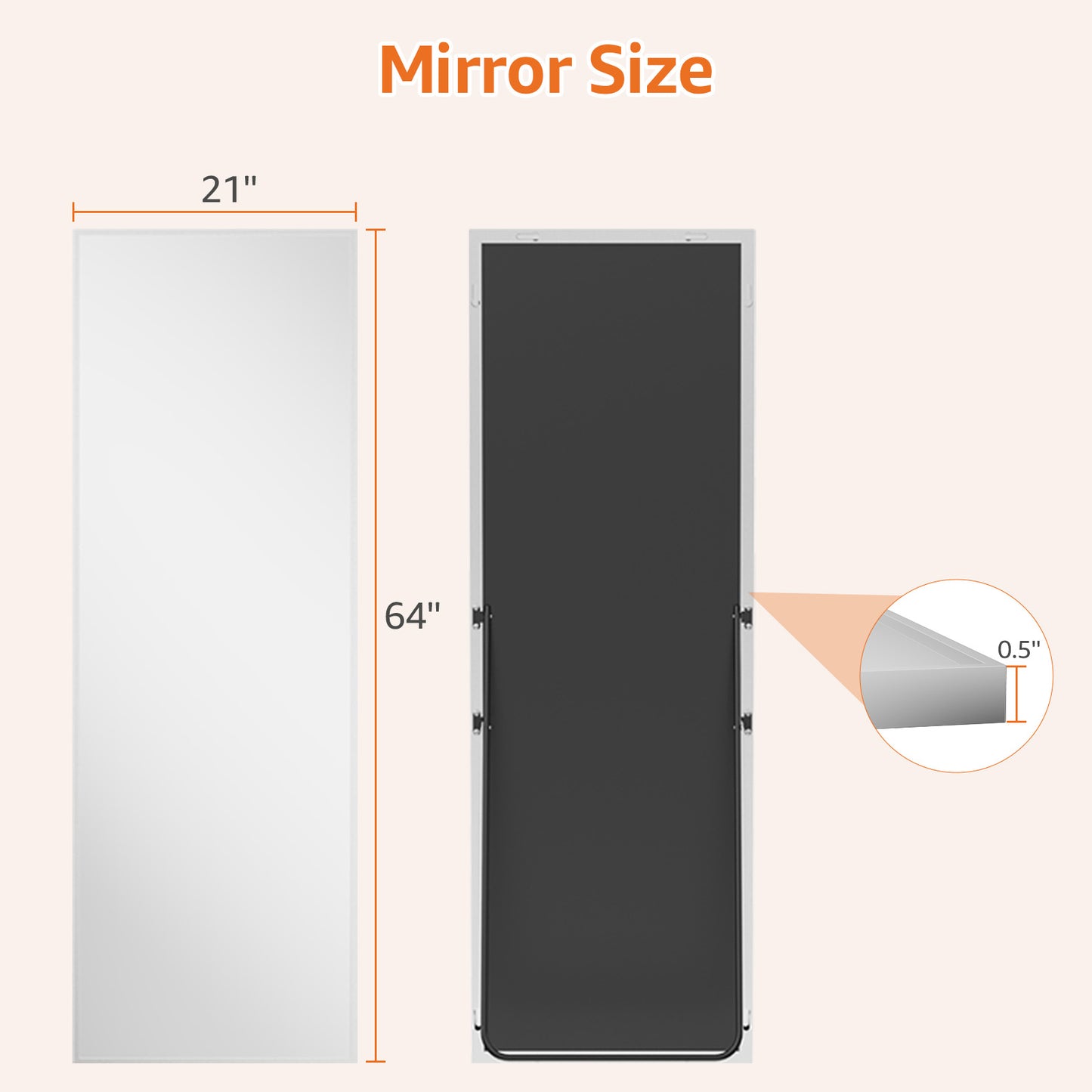 Full Length Rectangular Mirror, Standing or Wall-Mounted Floor Mirror