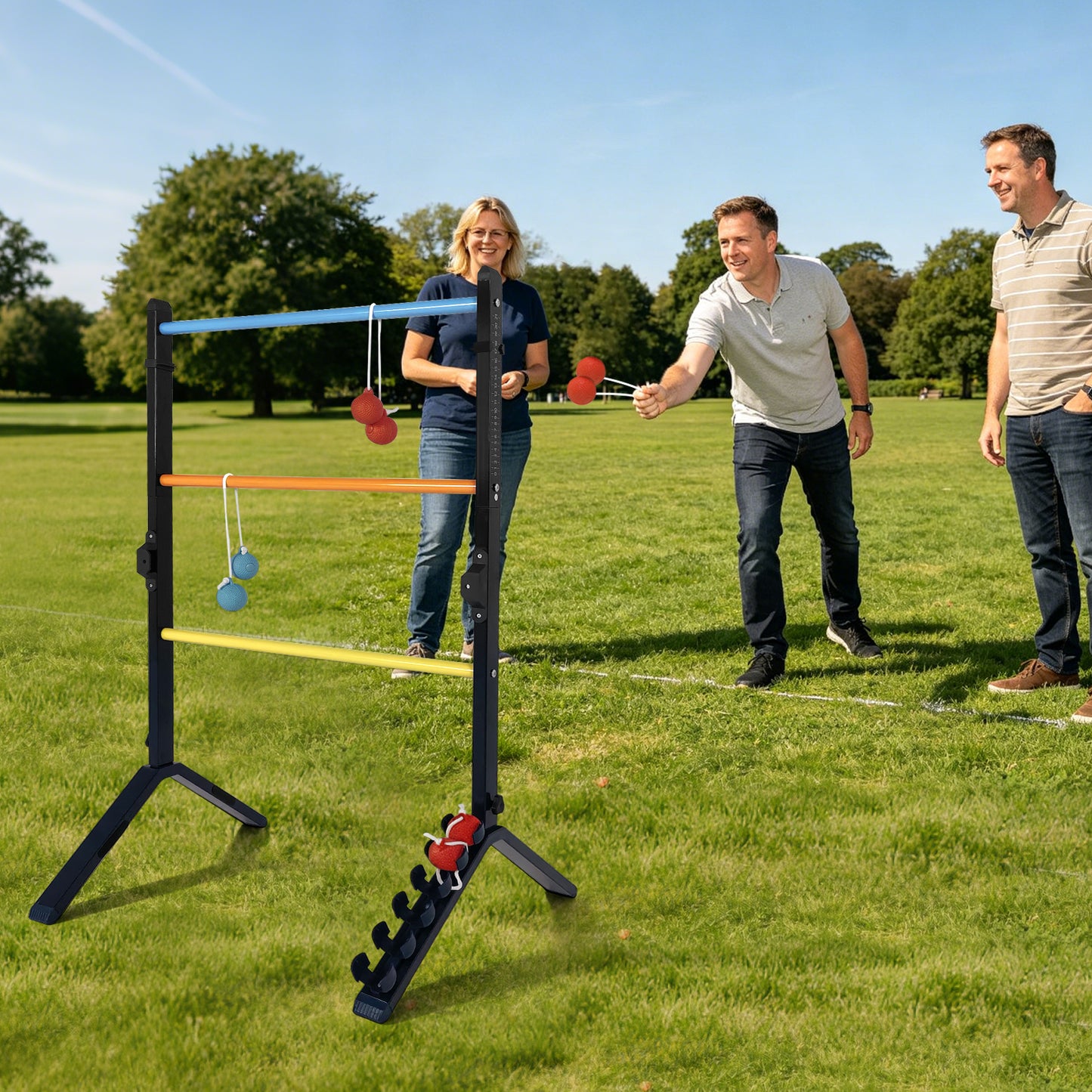 Steel Ladder Toss Game Set - 2 Pack with 6 Bolas, Easy Assembly