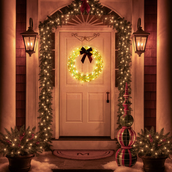 24-Inch Pre-Lit Iridescent Christmas Wreath with LED Lights