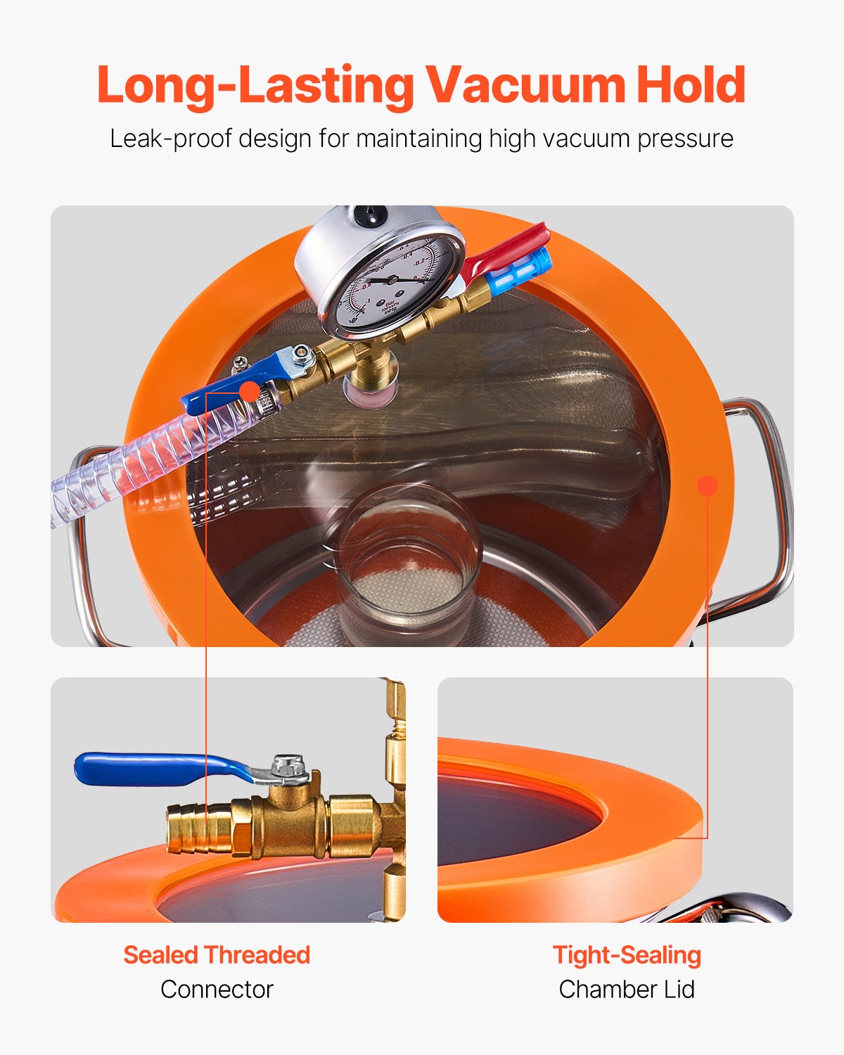 1.5 Gallon Stainless Steel Vacuum Chamber Kit with 3.5CFM Pump - Orange