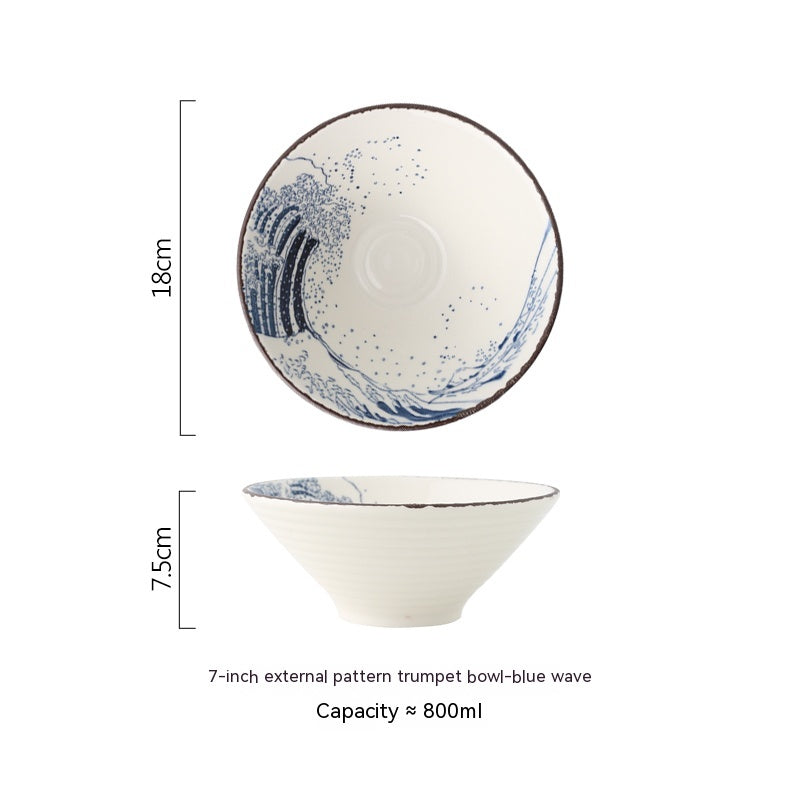 Japanese Ceramic Hat Bowl for Ramen and Soup - Large Porcelain Kitchen Serving Dish