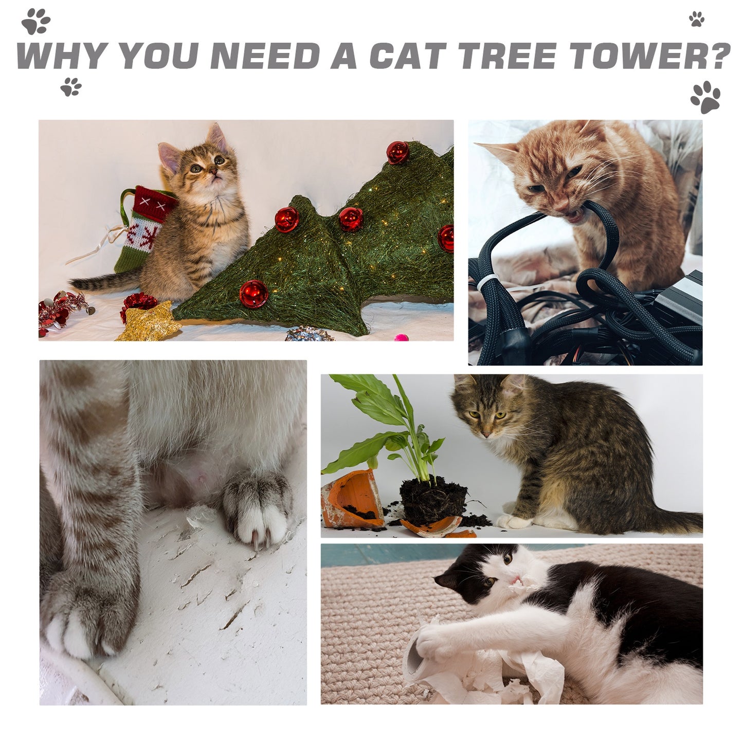 40-Inch Multi-Level Cat Tree with Scratching Posts and Perches - Gray