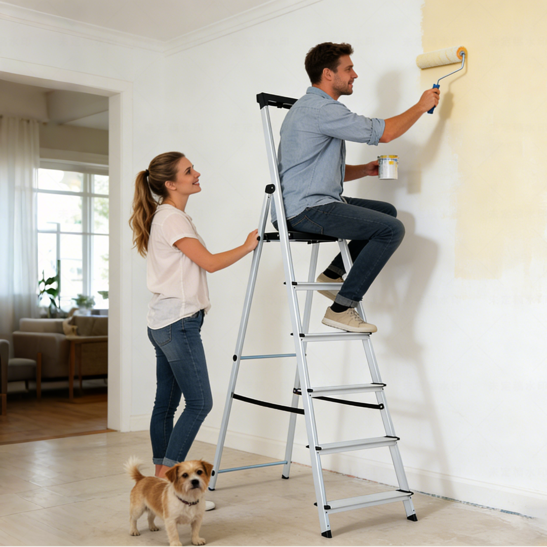 Folding Step Ladder with Handrail - 330 lb Capacity, Anti-Slip