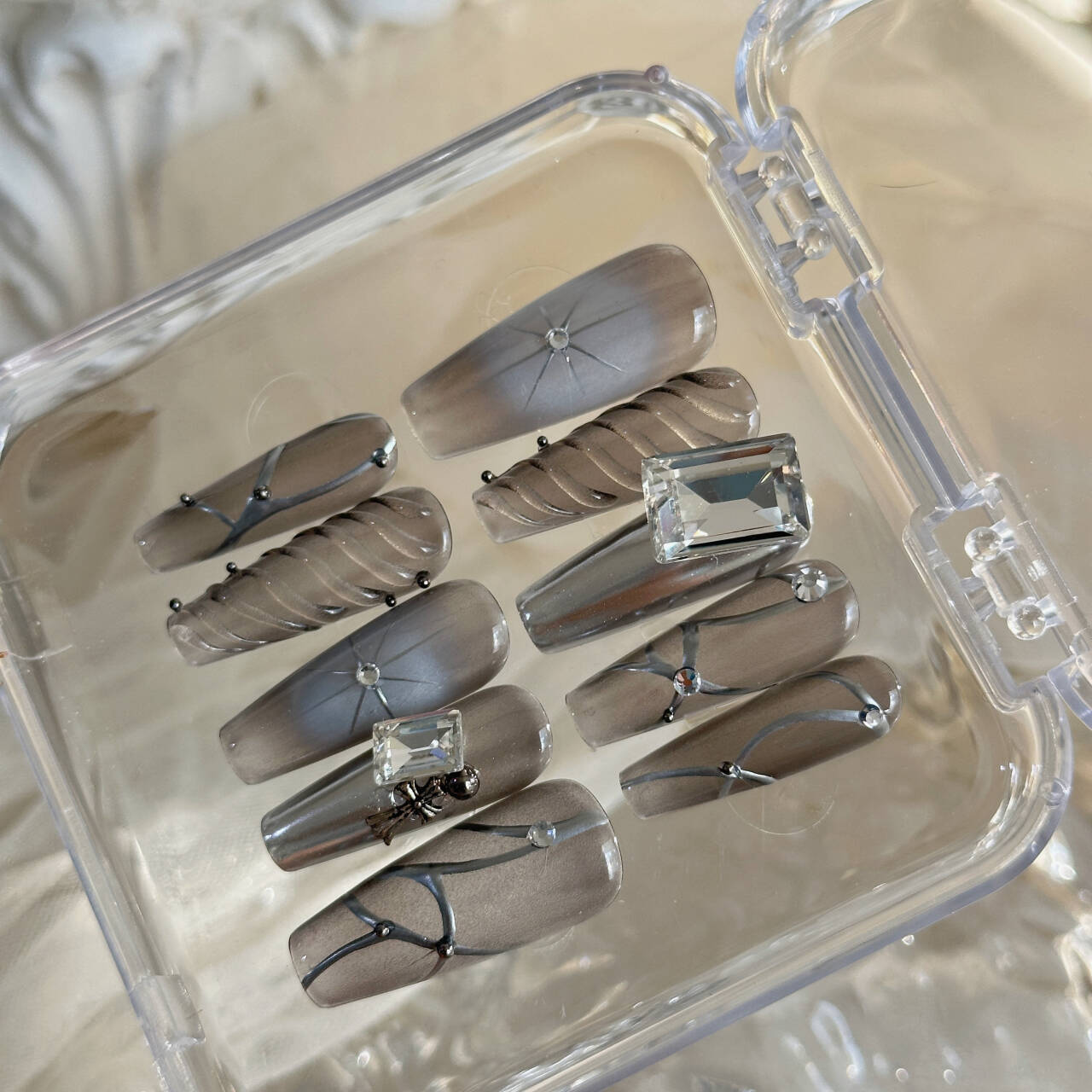 Handmade Long Star Diamond Press-On Nails - Multiple Sizes & Tool Kits