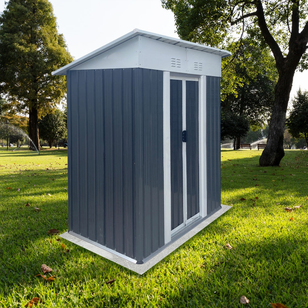 5FT x 3FT Metal Garden Storage Shed - Grey Outdoor Tool House with Lockable Doors
