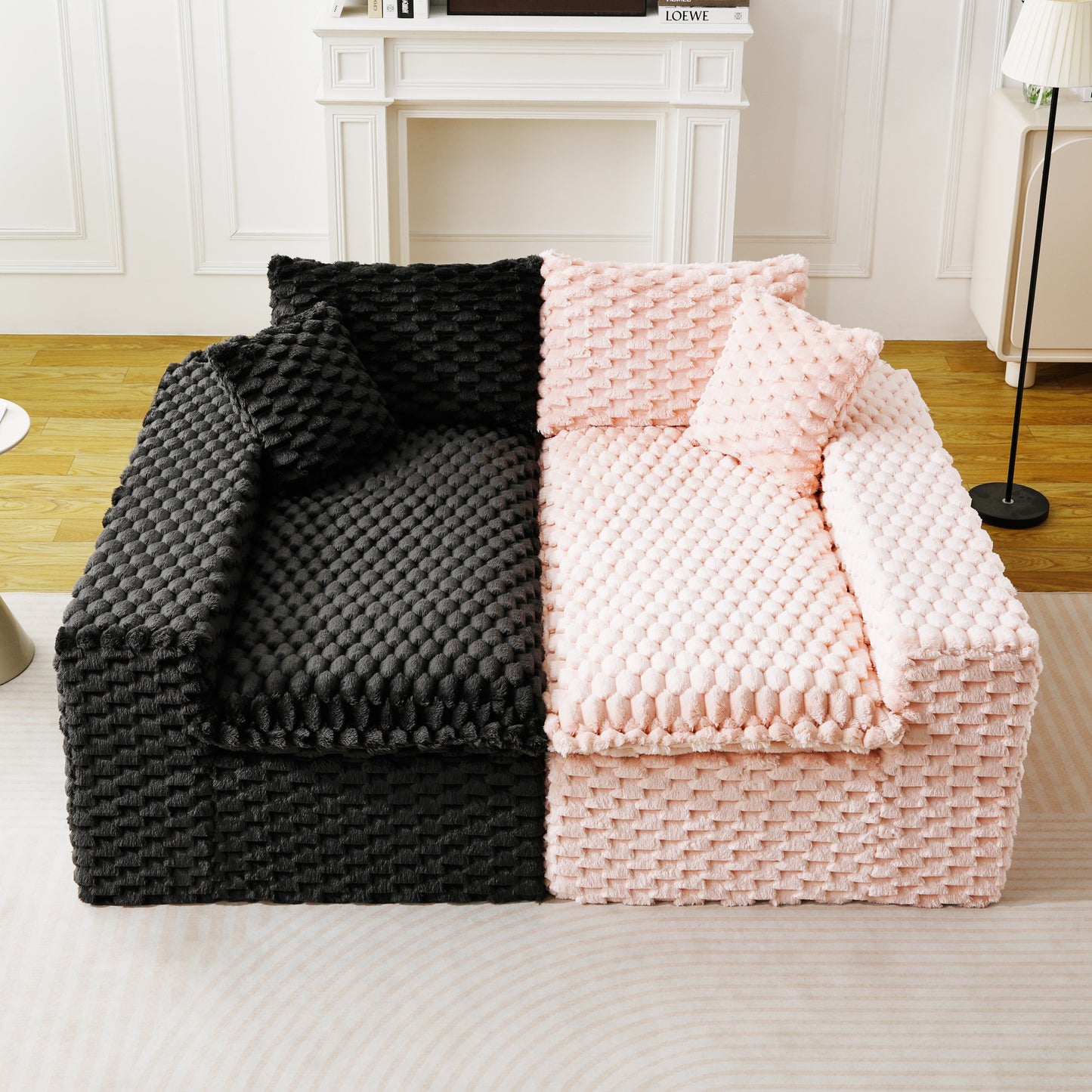 Luxury Color-Block Velvet Multifunctional Sofa - Pink & Black