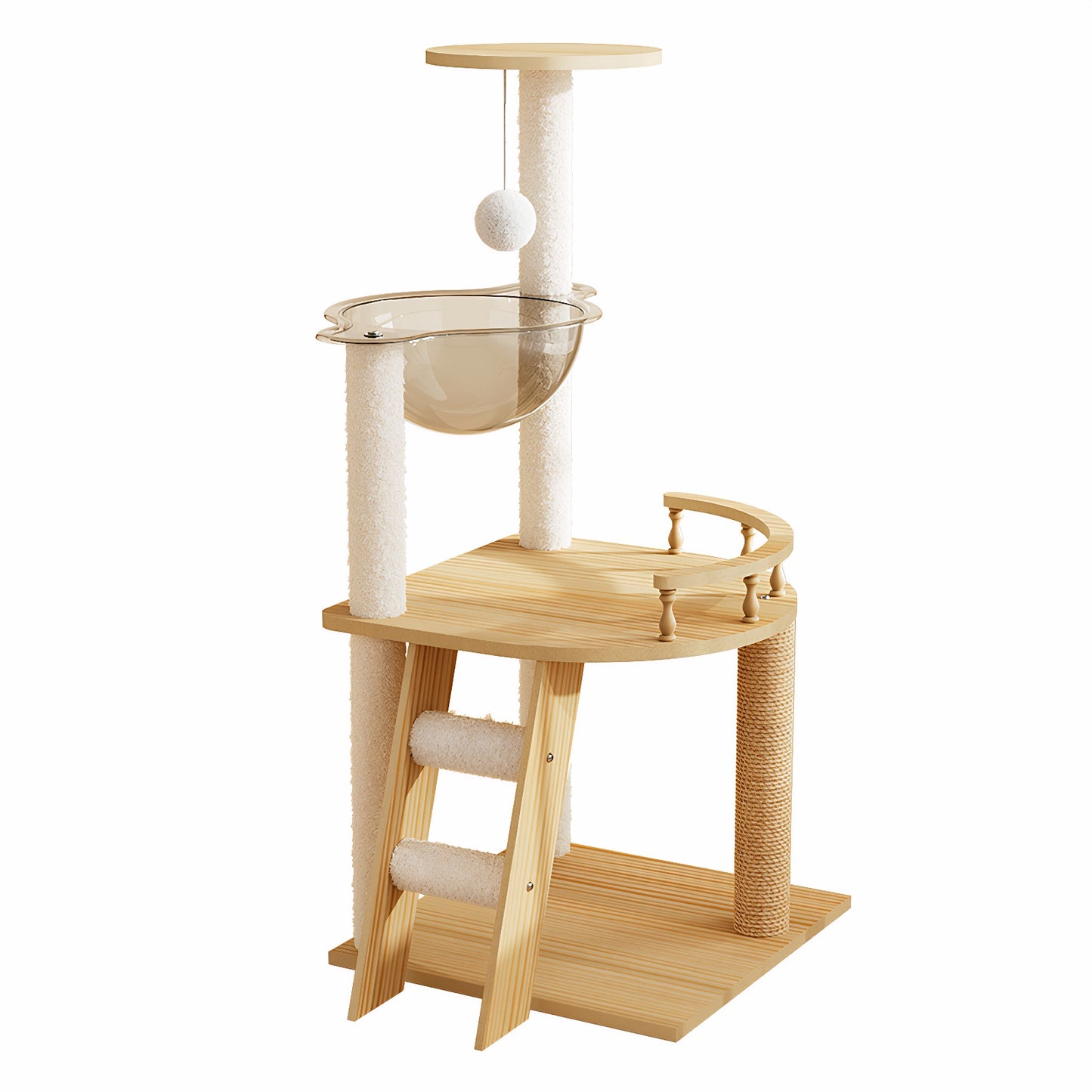 Modern Wooden Cat Tower with Sisal Posts & Top Perch - 41.3 Inches
