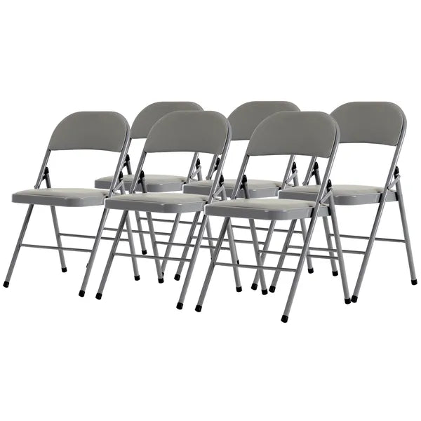 6-Pack Foldable Gray Chairs - Comfortable PVC & Iron Frame