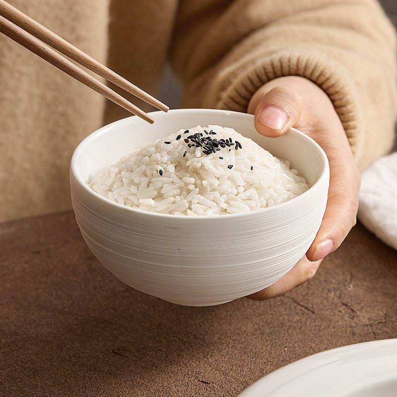 Minimalist Textured White Ceramic Rice Bowl - 4.5 & 5 Inch Options