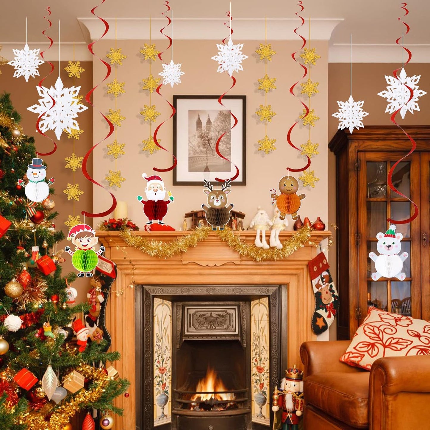 Christmas Honeycomb Ball Ornament Set - 6 Honeycomb Balls & Snowflakes
