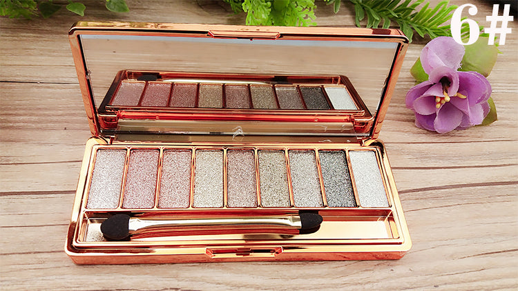 9-Color Eyeshadow Palette with Pearlescent Earth Tones – Gold & Natural Shades
