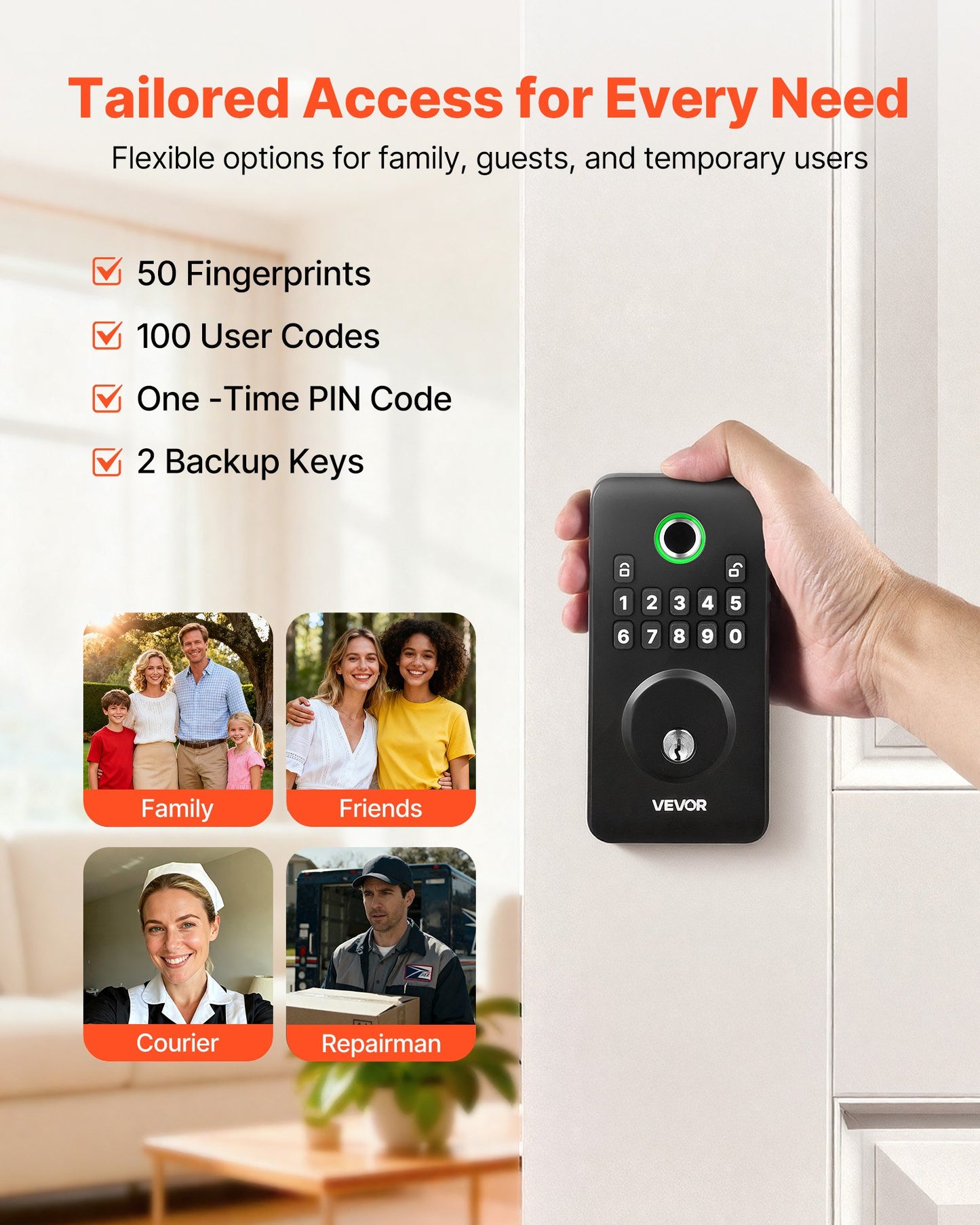Keyless Fingerprint Door Lock with Auto Lock & Password Protection - Matte Black