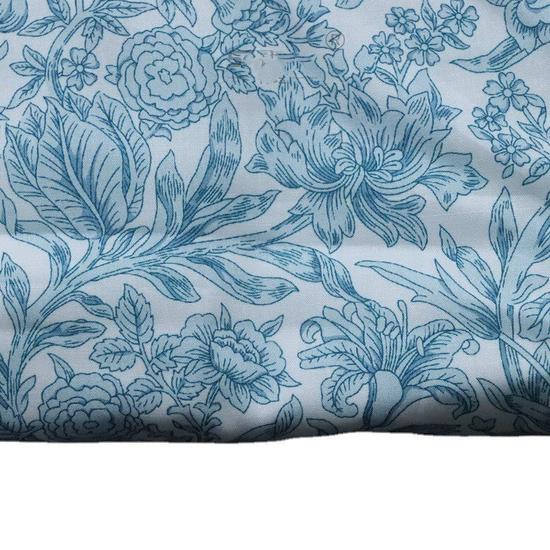 Cotton Floral Fabric for Dressmaking - Blue and White Liberty Style 1m