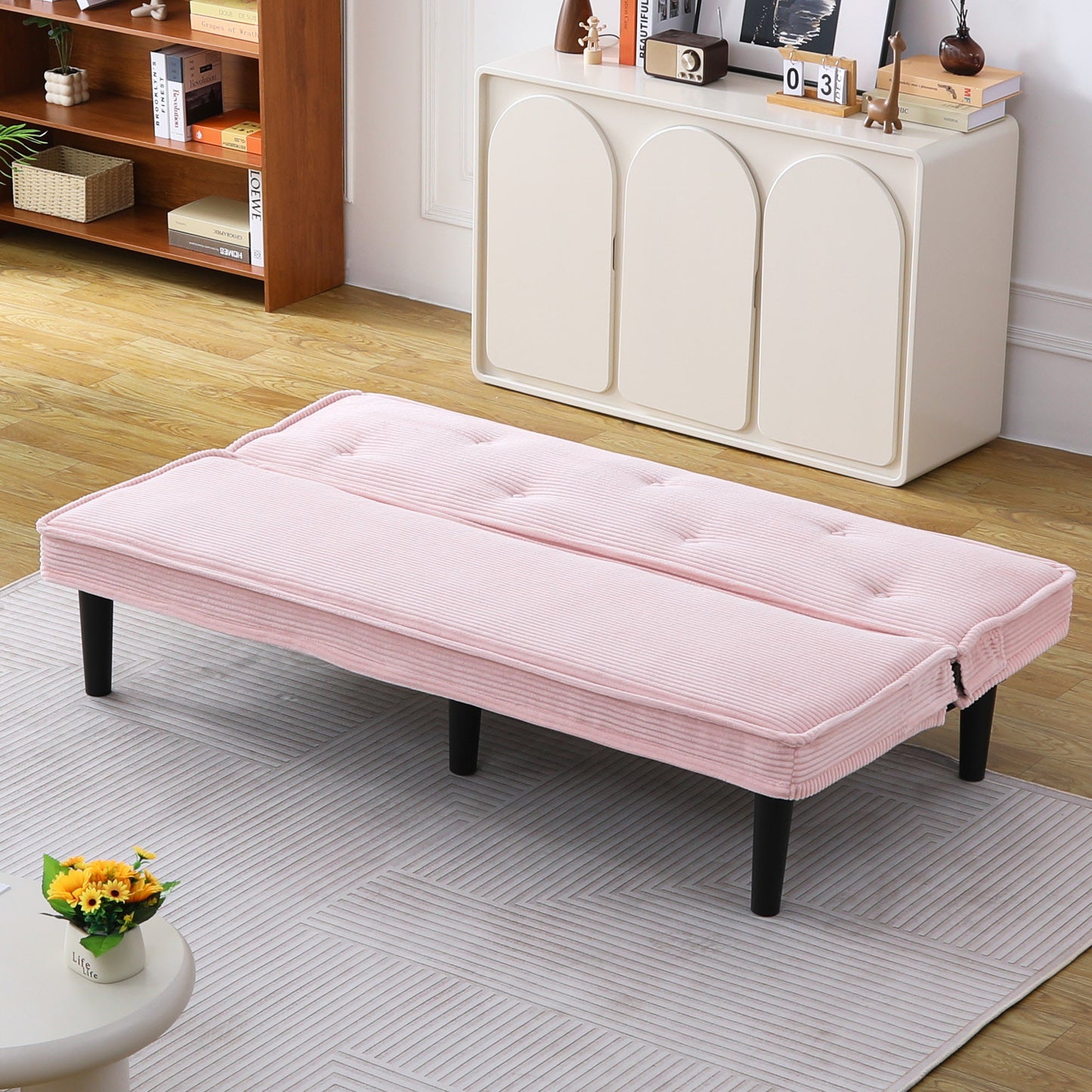 66-Inch Pink Corduroy Sofa Bed - Versatile Living Room Furniture