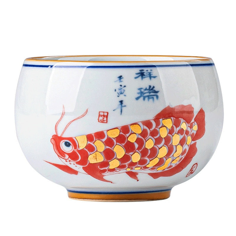 Chinese Style Ceramic Tea Cup Set with Multiple Variants - Retro Fish Design