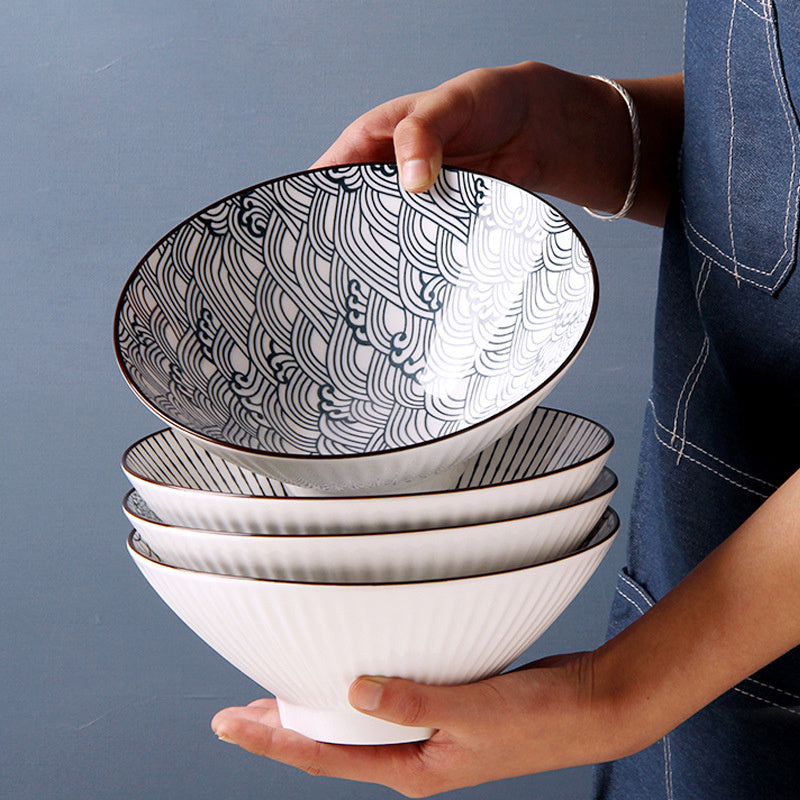 Deepened Ceramic Ramen Bowl - Kitchen Tableware with Multiple Colors