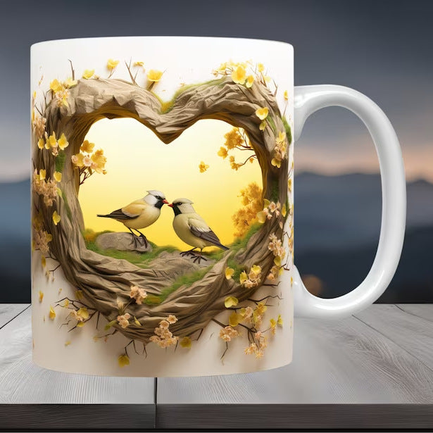 Ceramic Coffee Mug with Bird Design - 301-400ml, Modern Home Drinkware