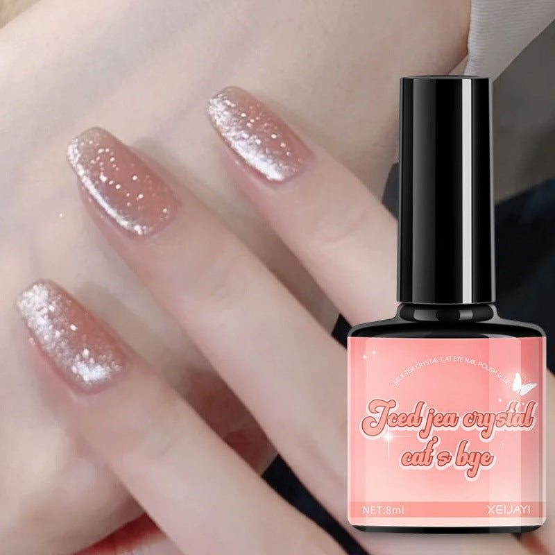 Nail Polish Gel - Iced Tea Crystal Cat's Eye Effect 8g Frosted Finish