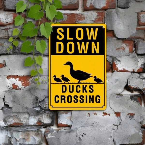 Vintage Slow Down Ducks Crossing Metal Tin Sign - 8x12 Inch