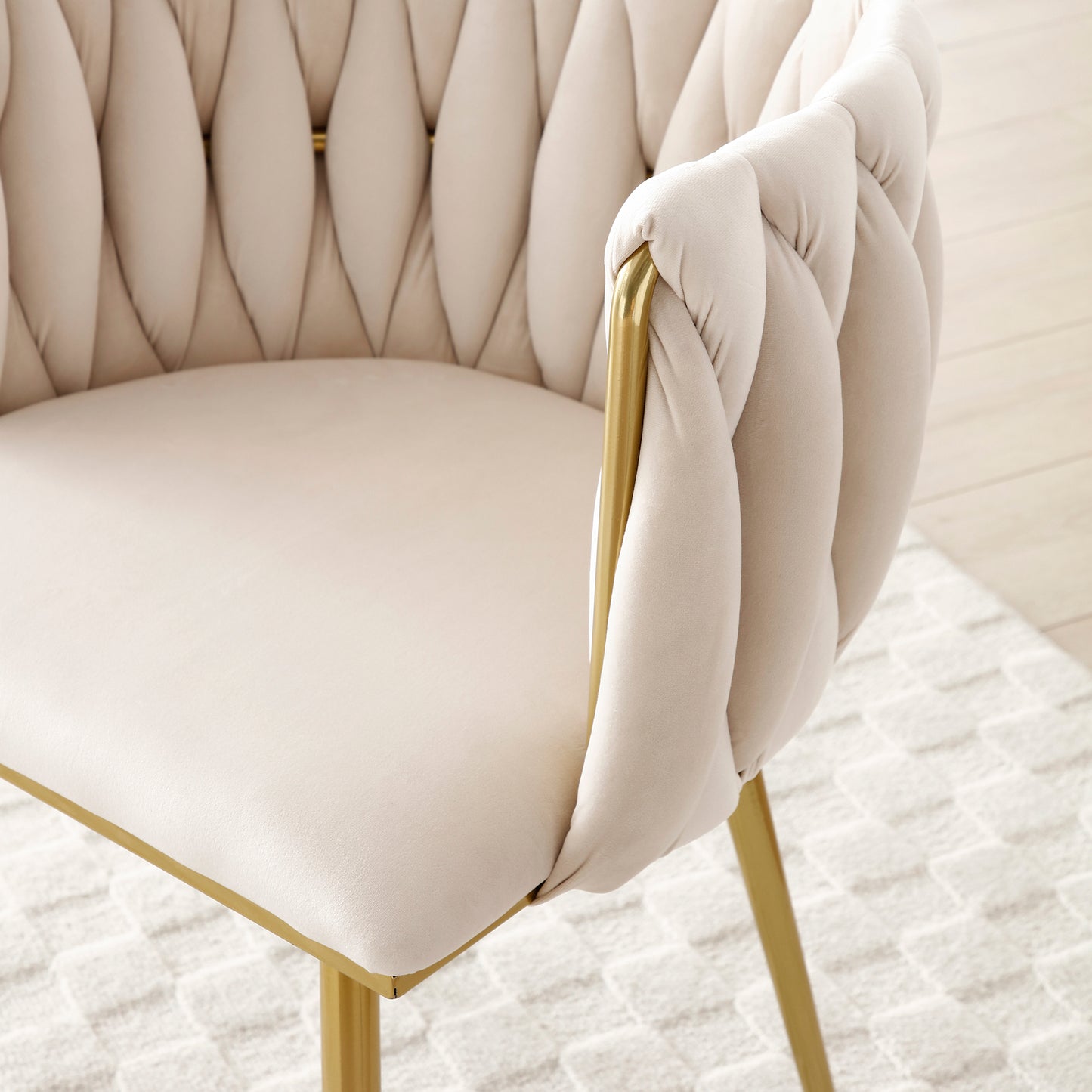 Set of 2 Modern Velvet Dining Chairs - Beige with Gold Legs