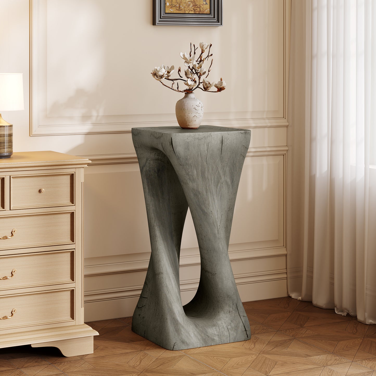 Outdoor Twist Shape Side Table - Lightweight Concrete in Grey