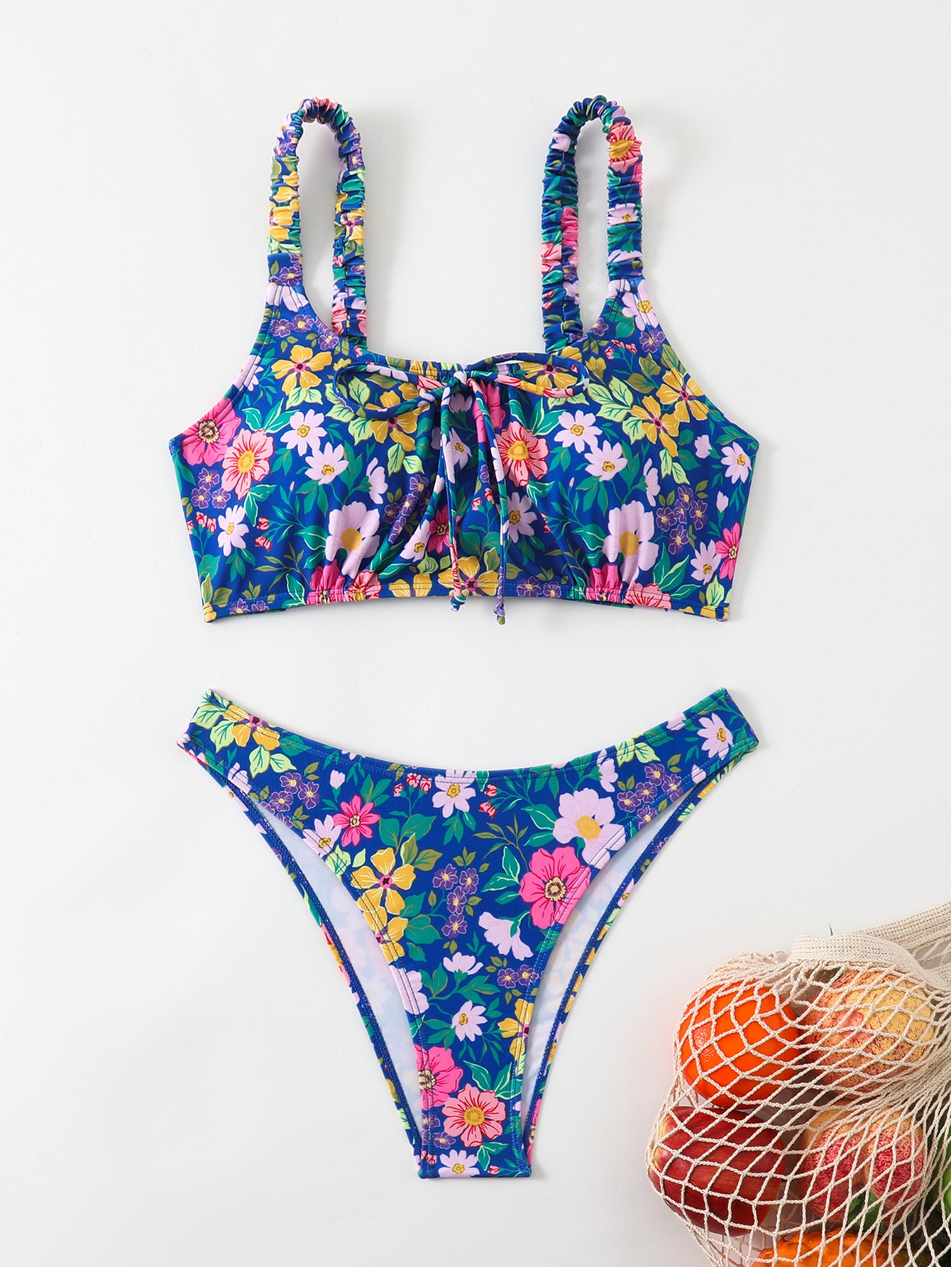 Women's Floral Print Bralette Bikini Set - High Cut Cheeky Bottom