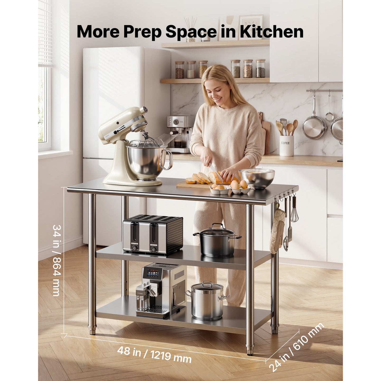 Stainless Steel Work Table 24x48 Inch Food Prep Station with Shelves - Heavy Duty Kitchen Workbench