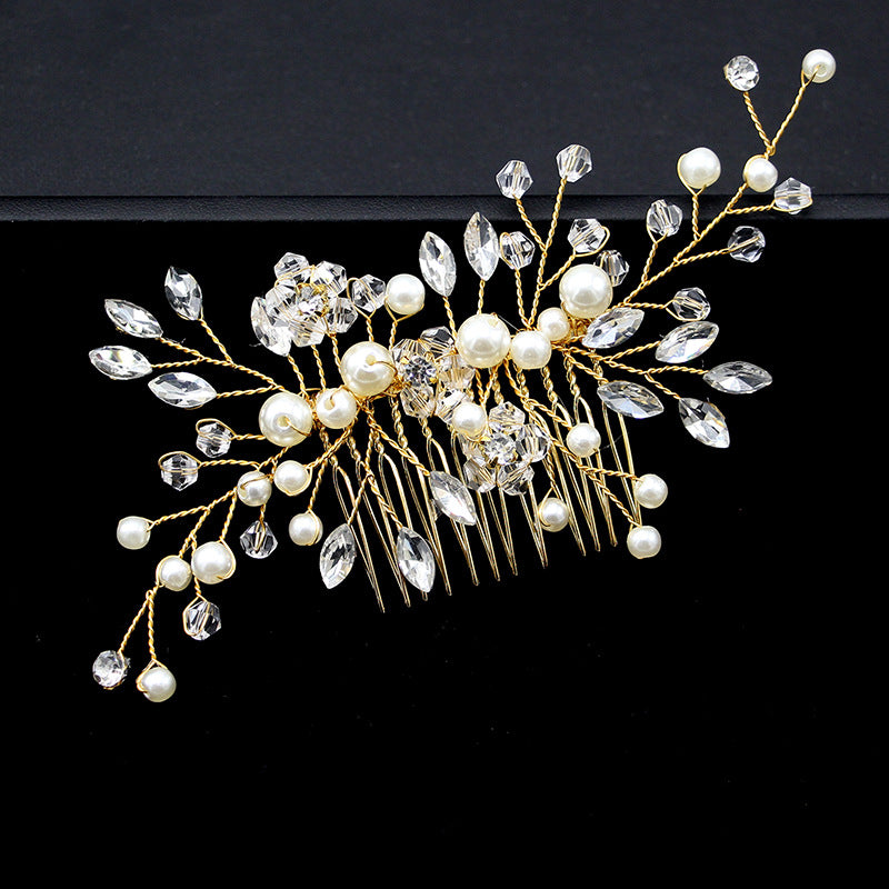 Pearl Hair Comb with Diamond Details, Handmade