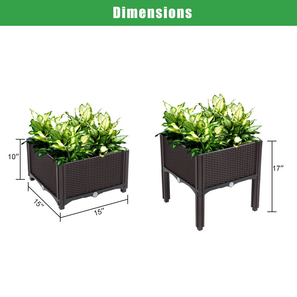 2PCS Brown Injection Molded Planting Box Garden Planter with Rattan Pattern
