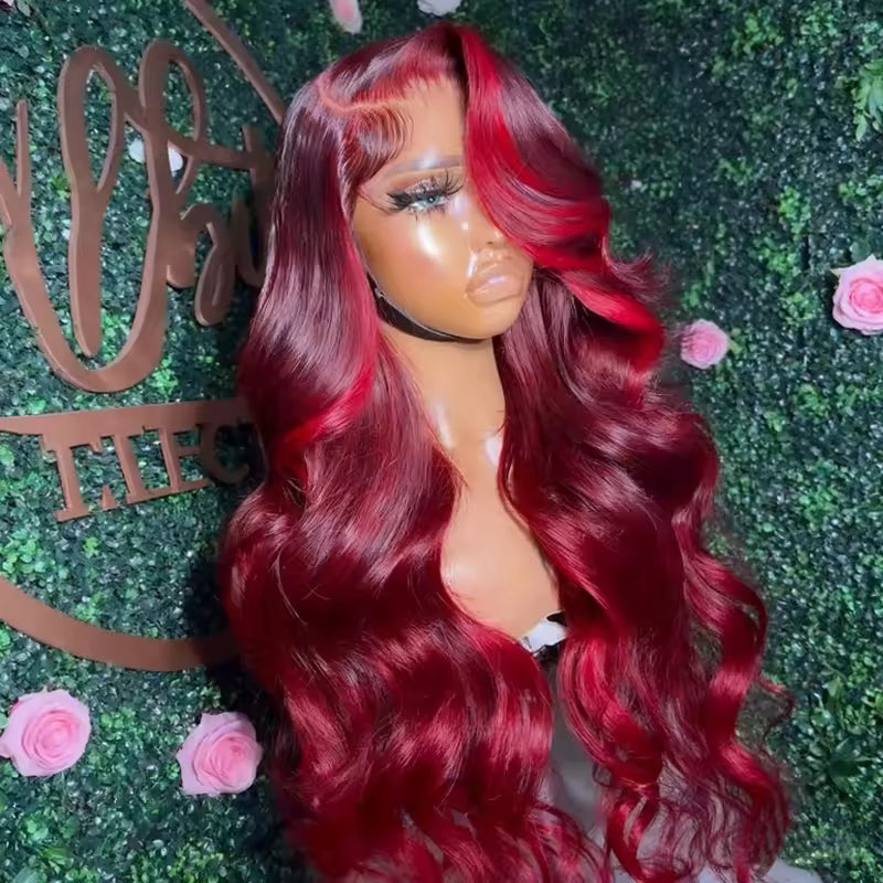 Burgundy Body Wave Human Hair Lace Front Wig - 13x4 HD Lace Brazilian Hair