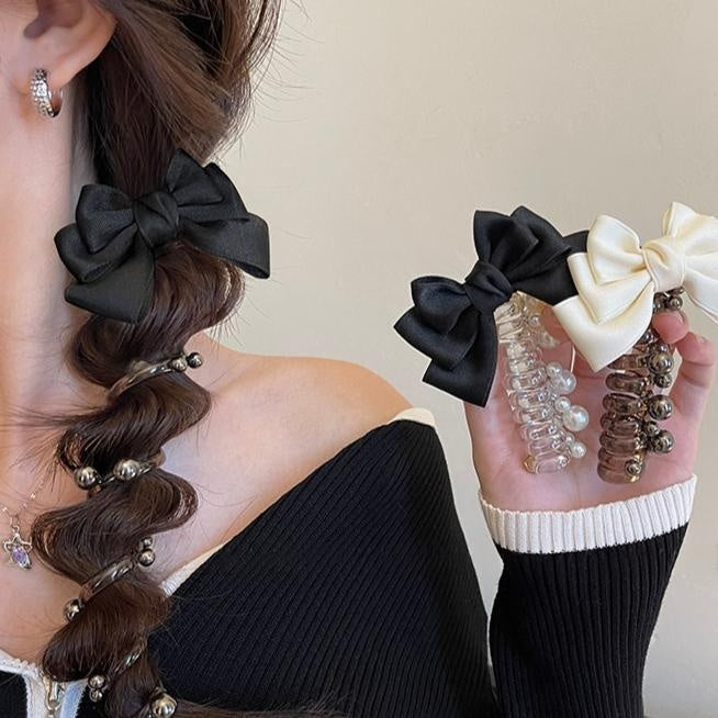 Bow-Knot Pearl Bubble Braid Hair Tie for Women