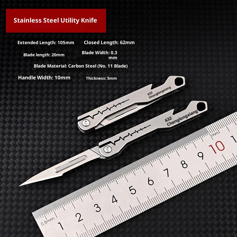 Portable Folding Knife with Bottle Opener - Stainless Steel, Compact Utility Tool