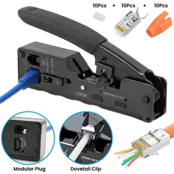 Multifunction RJ45 Crimping Tool with Wire Stripping and Cutting for Cat5e, Cat6, Cat7 Networks