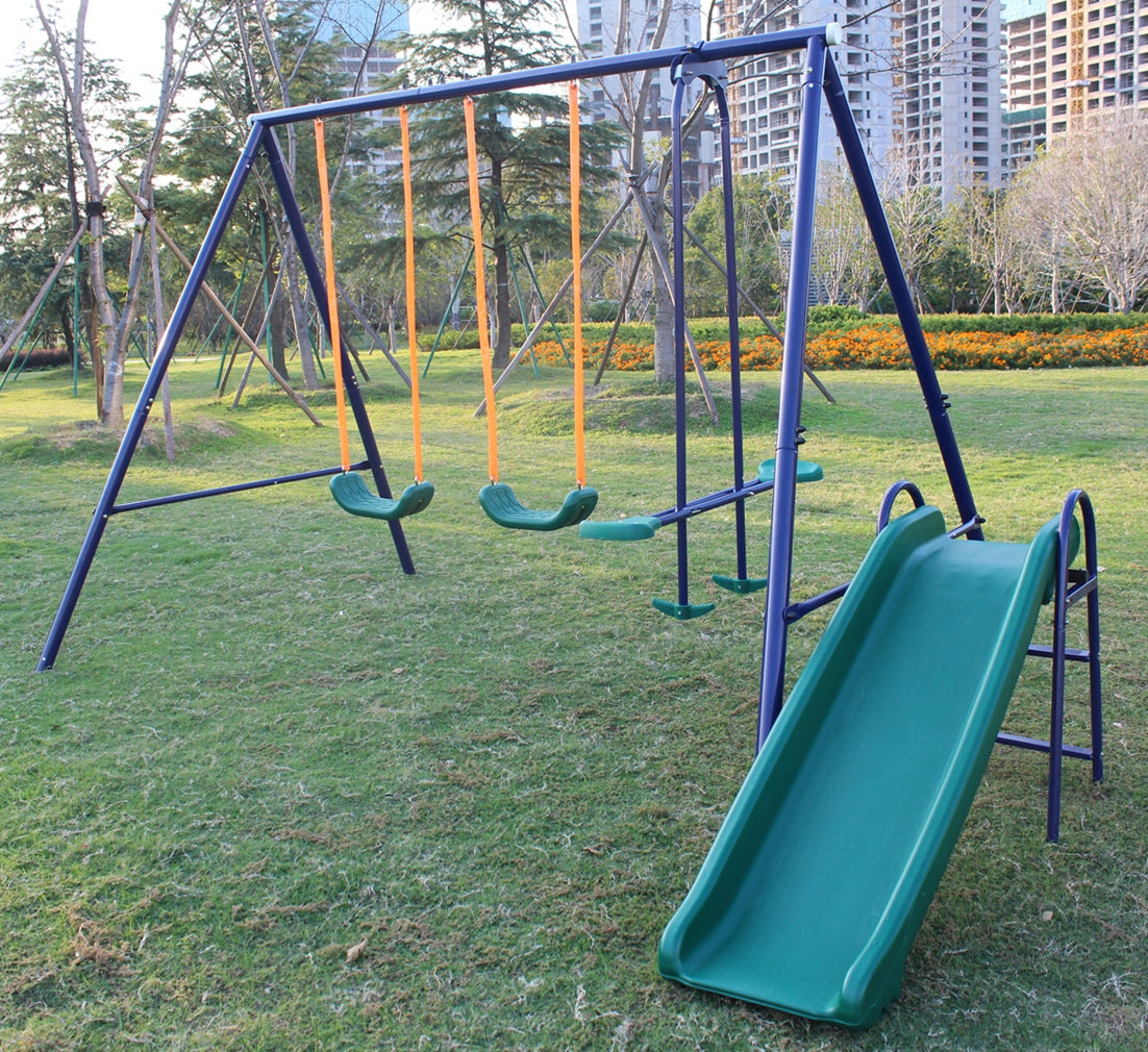 3 in 1 Swing Set with Slide, Belt Swing & Glider - Blue