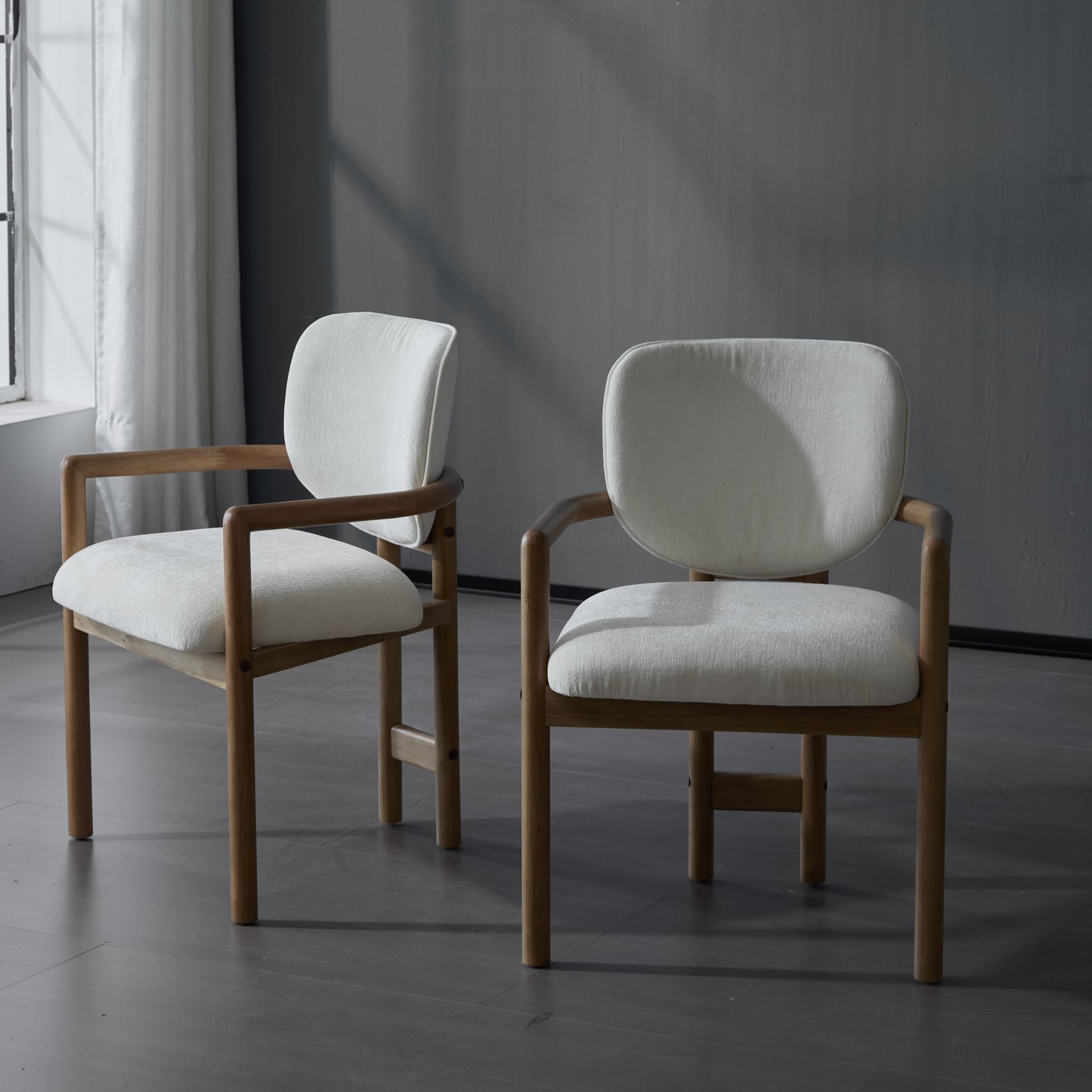 Upholstered Dining Chairs Set of 2 - White Rubber Wood Arm Chairs