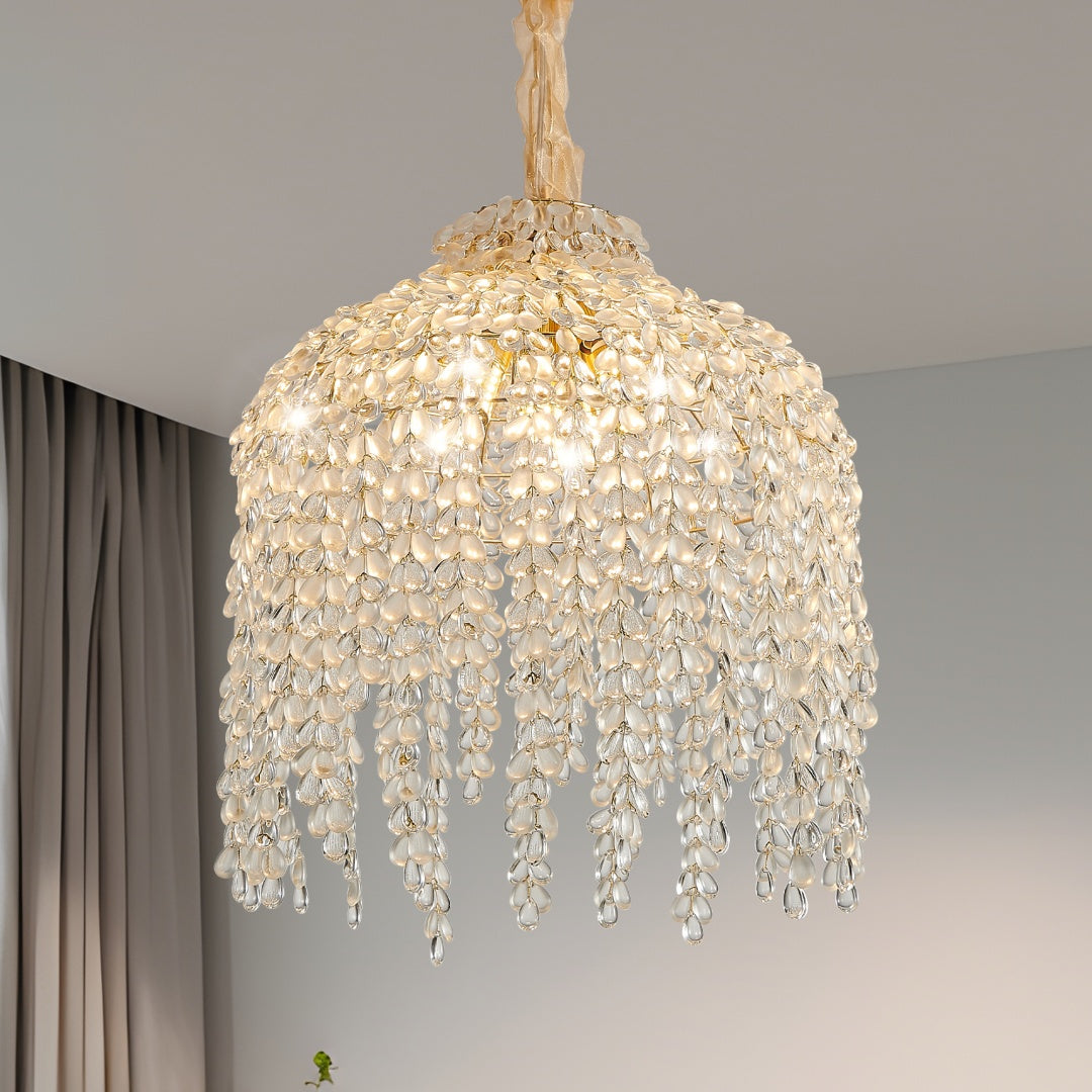 16 Inch Crystal Pendant Light Chandelier with Waterfall Design & Gold Finish