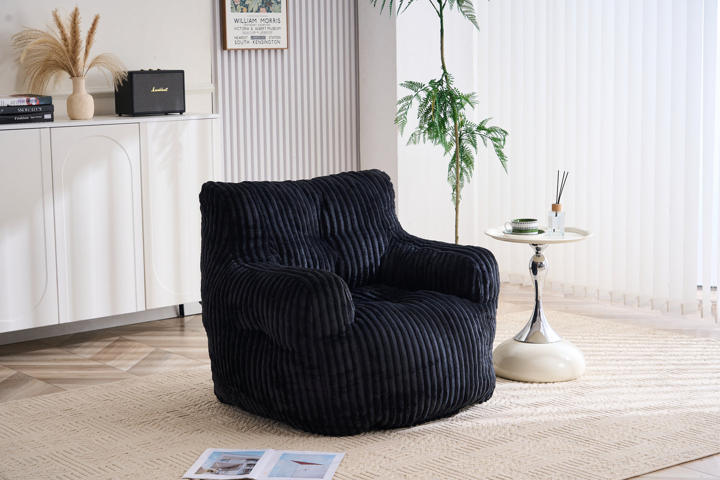 Soft Fluffy Corduroy Bean Bag Chair with Memory Foam - Black
