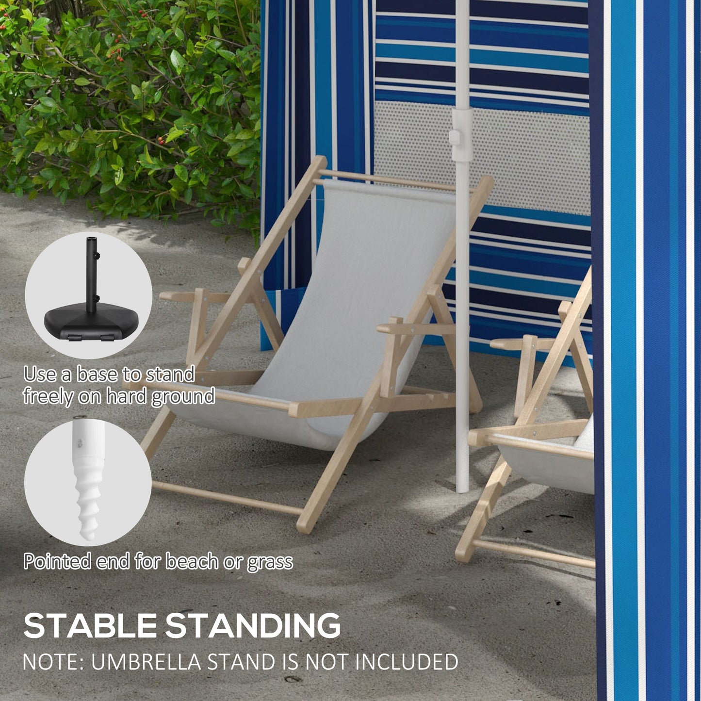 Portable Beach Umbrella with Cabana Canopy - Blue Stripe