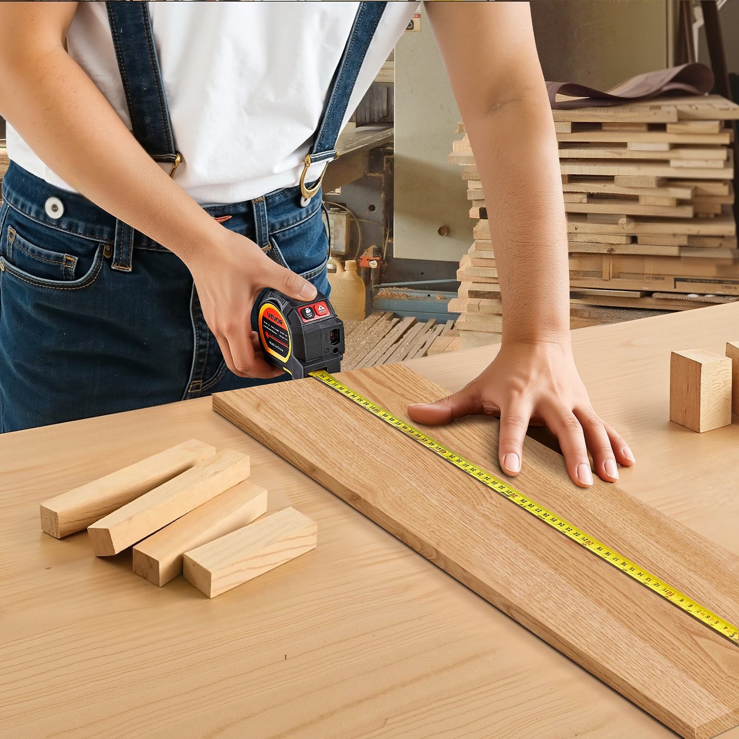 2-in-1 Laser Tape Measure with 135ft Rechargeable & 16ft Magnetic Tape