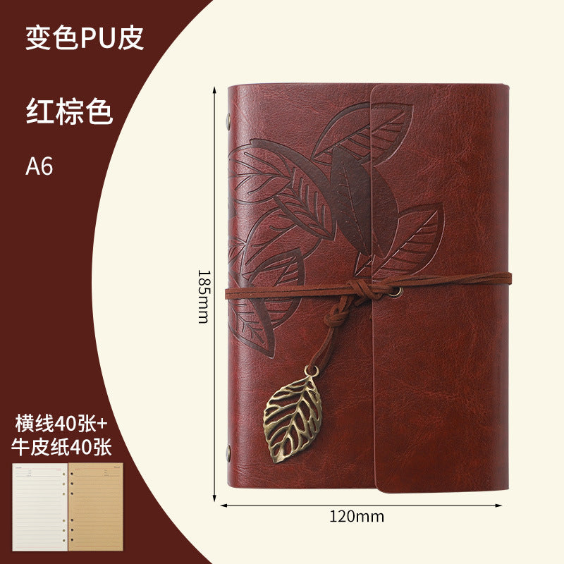 Vintage Travel Notebook - Loose Leaf Diary with Imitation Leather Cover