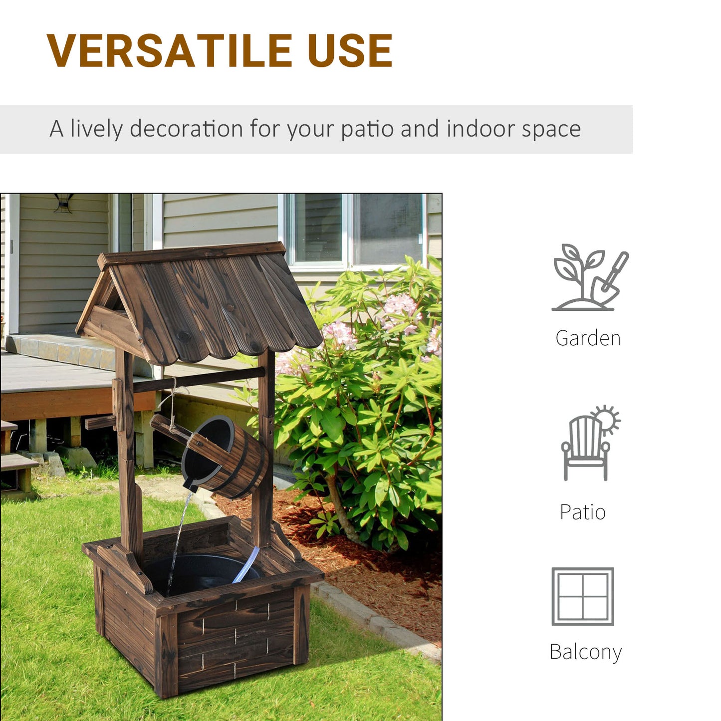 Outdoor Wooden Wishing Well Fountain with Adjustable Water Flow - Rustic Garden Decor