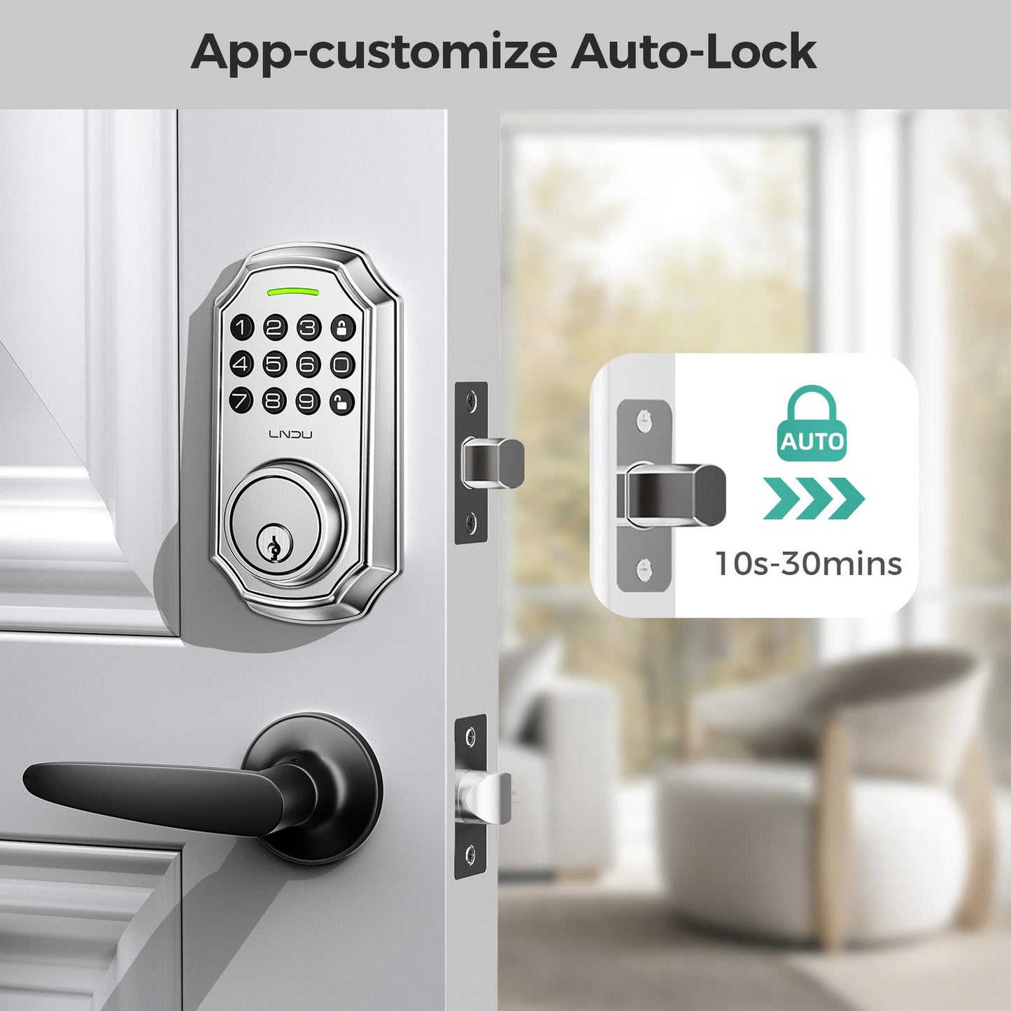 Keyless Entry Door Lock with Handle, App Control Front Door Lock Set with Keypad and Auto Lock