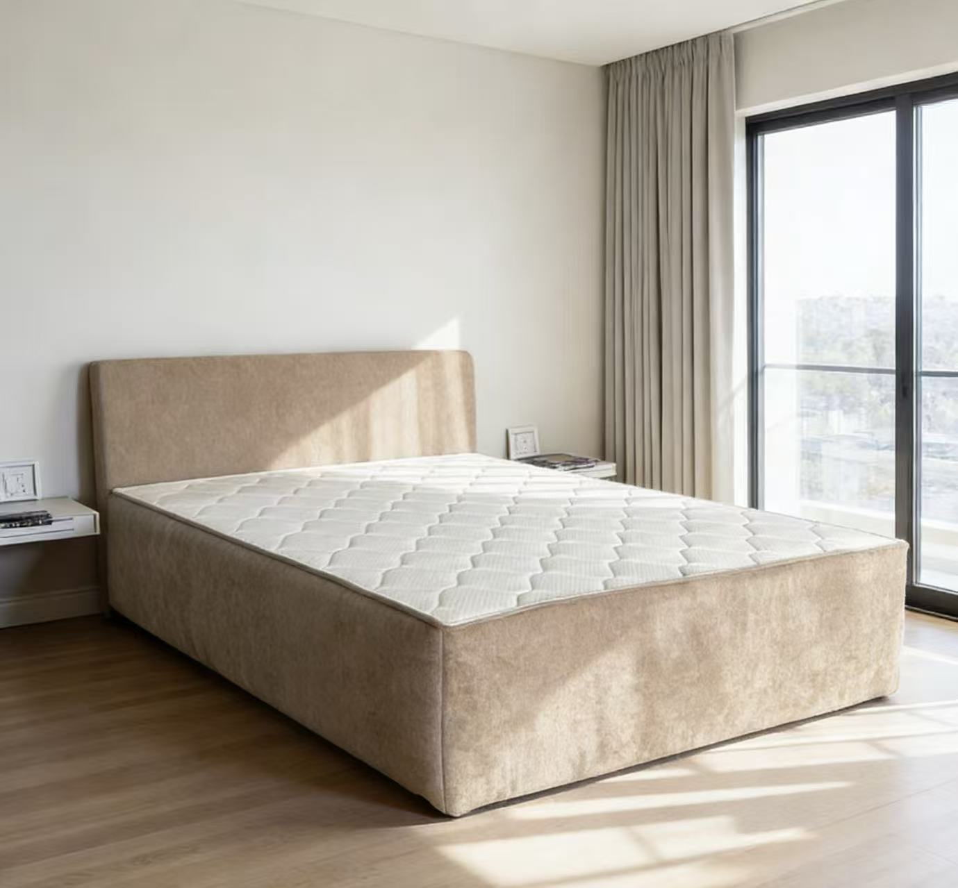 Compressible Chenille Bed - Light Khaki Beige, Space-Saving