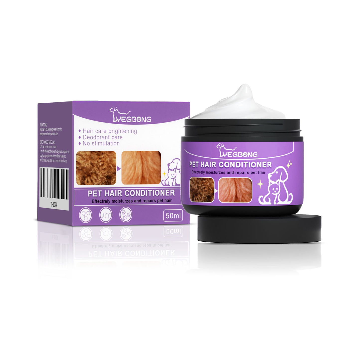 Pet Hair Conditioner for Dogs & Cats - Moisturizing Detangler, Anti-Static, Brightening Fur, 50ml Set