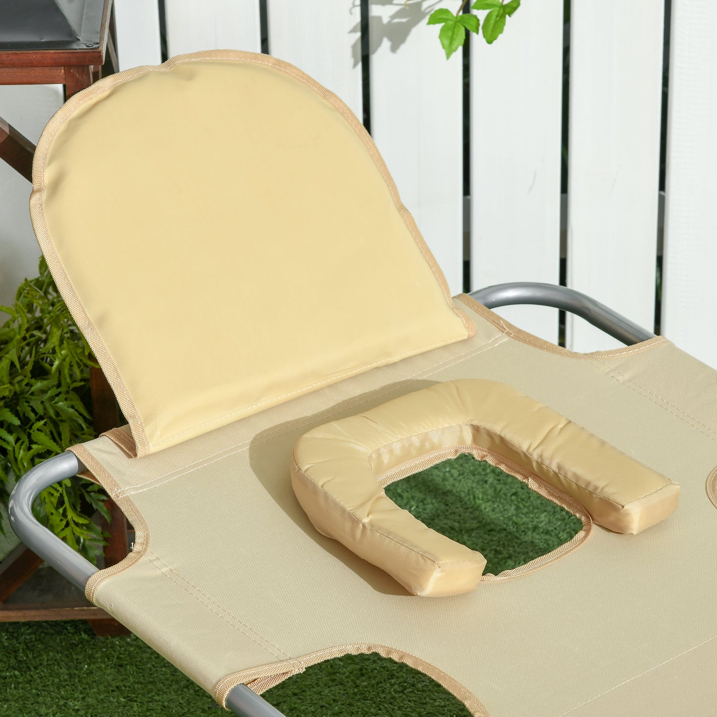 Adjustable Tanning Chair with Face Hole - Beige Folding Lounger